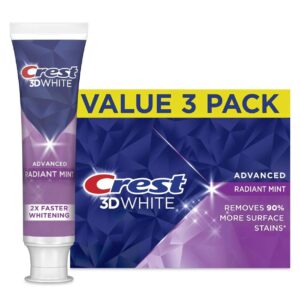 Crest 3D White Advanced Radiant Mint Teeth Whitening Toothpaste, 3.3 oz, 3 Pack