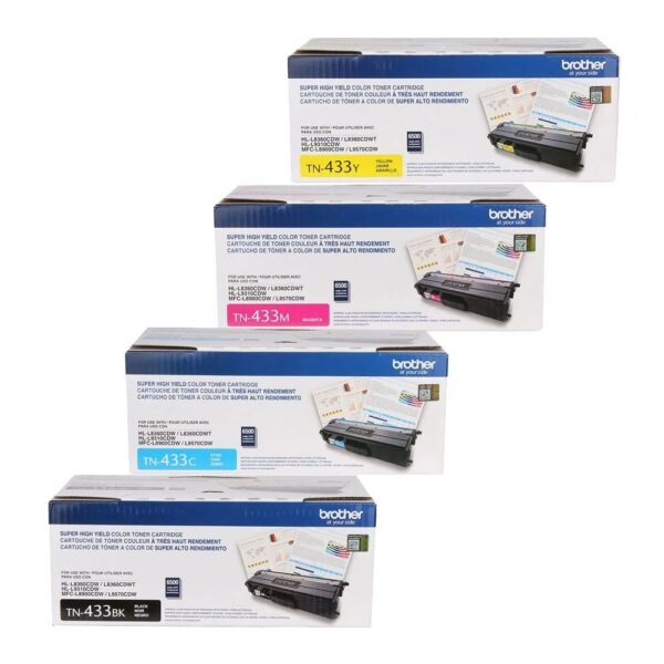 Brother TN433BK, TN433C, TN433Y, TN433M 4-Color Toner Cartridge Set